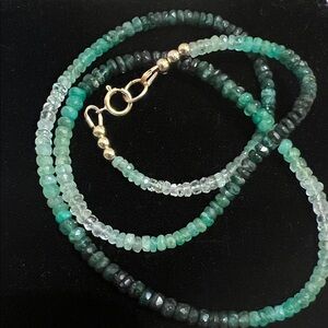 10K Gold and Emerald Gemstone Beaded Necklace